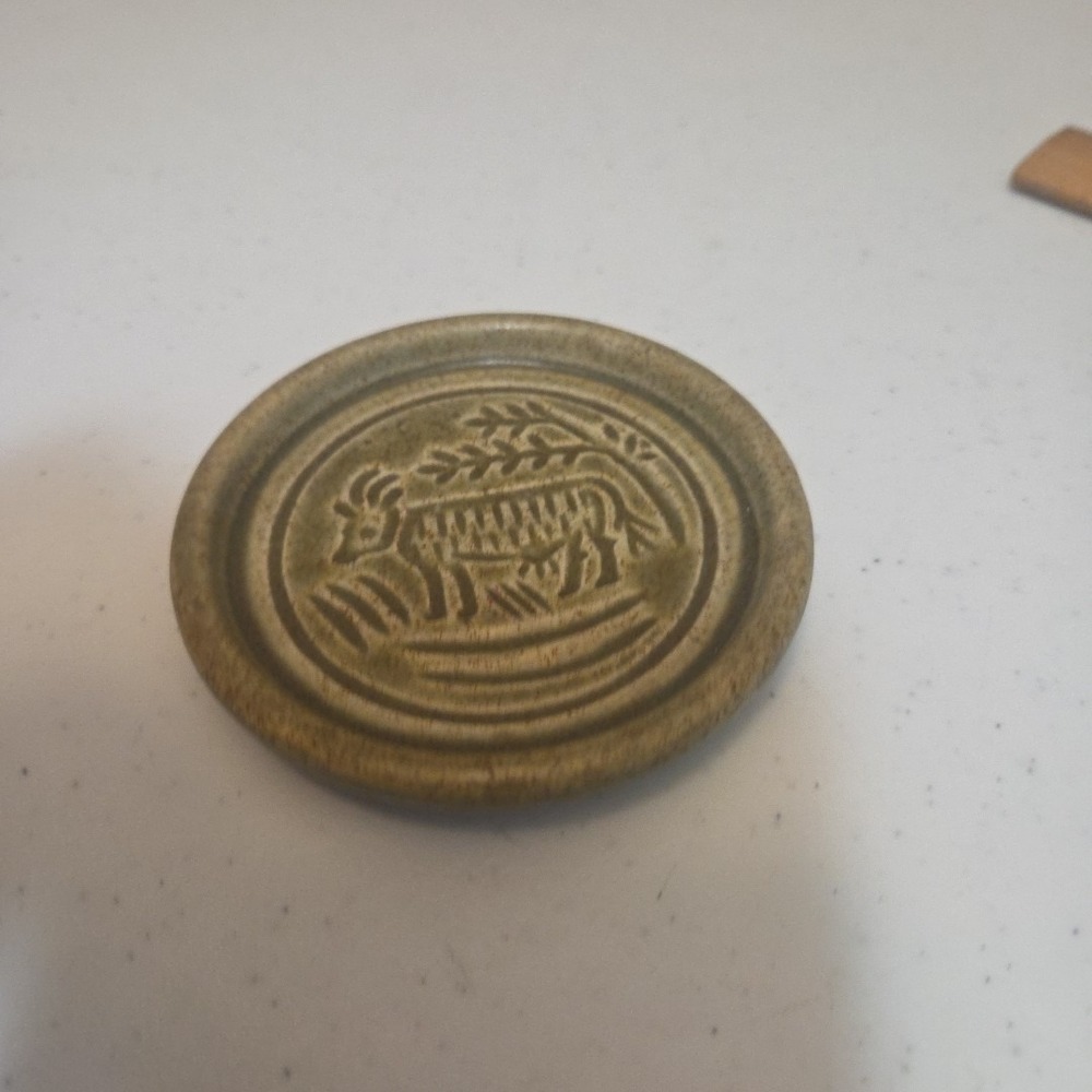 Solo Pigeon Forge Pottery Coaster Floral Design Moss Green Vintage USA Made